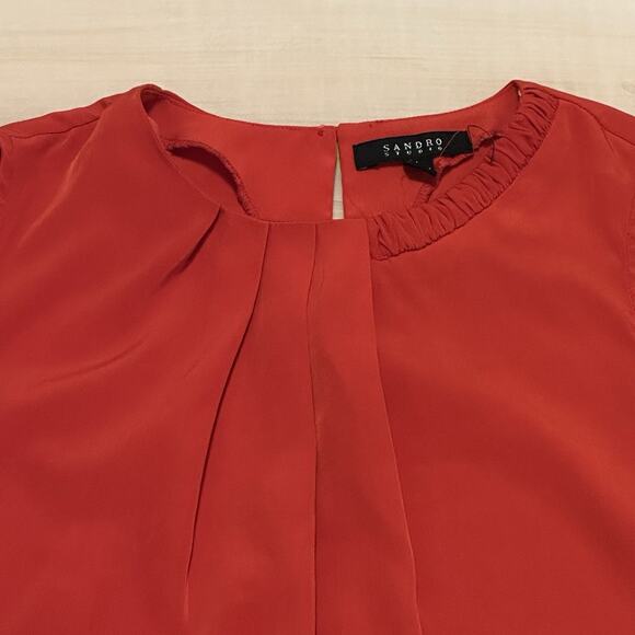 Sandro Large Blouse Sleeveless A-line Braid Detail Tomato Red - Picture 3 of 9